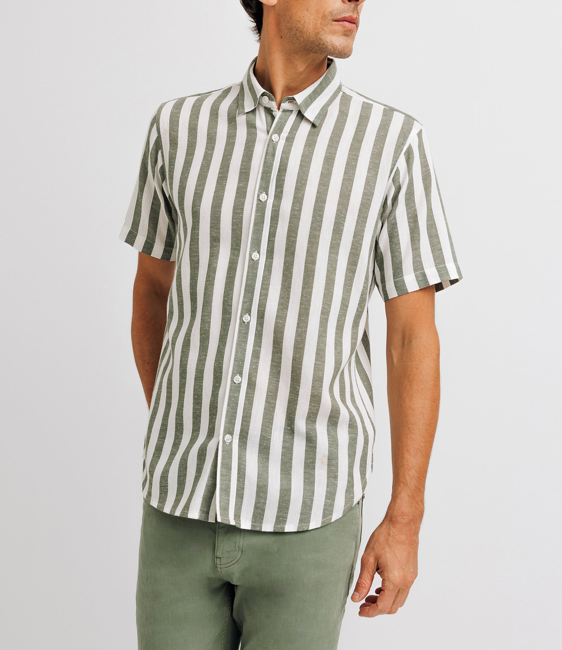 Green striped casual shirt