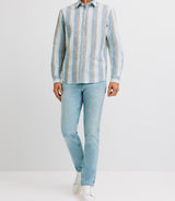 Blue -striped cotton casual shirt