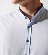 Mao collar shirt with sky blue and navy joybt