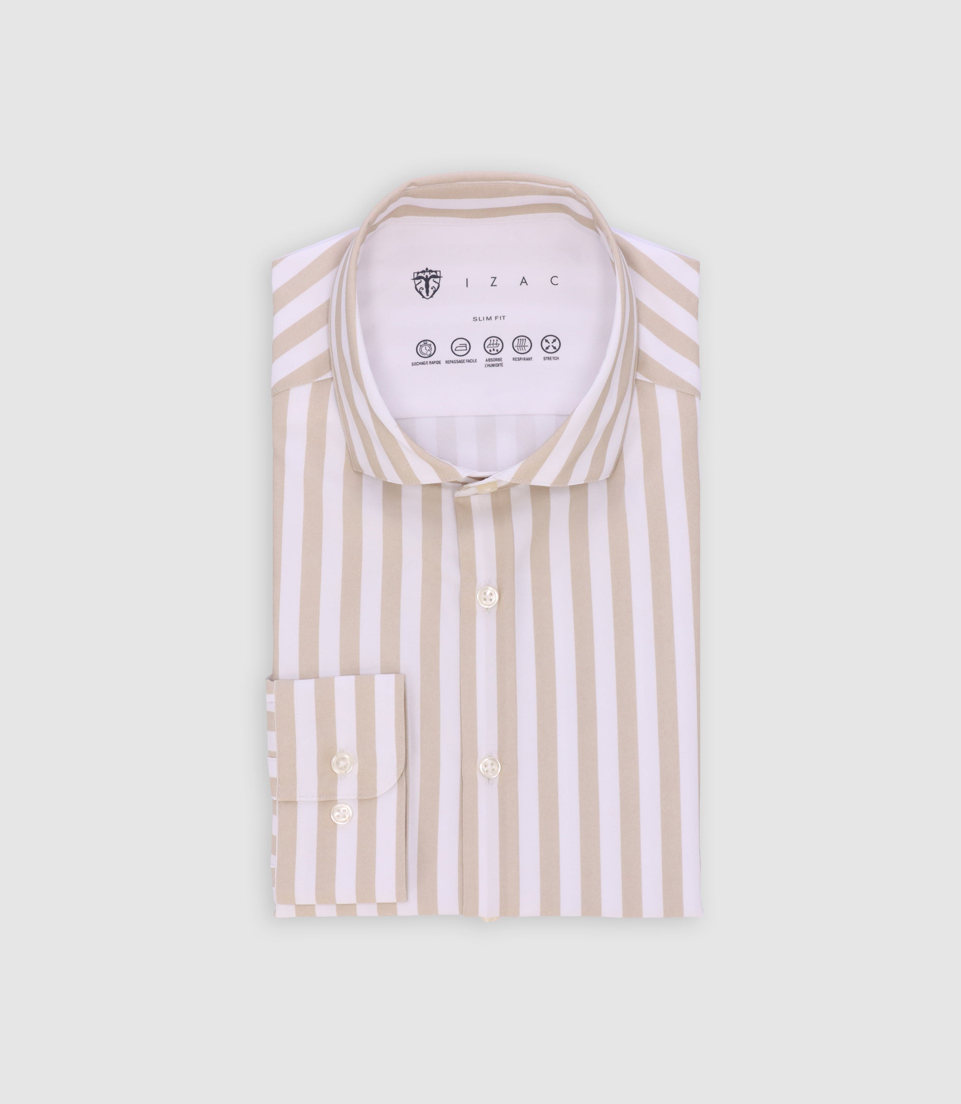 Chemise ajustée rayée beige