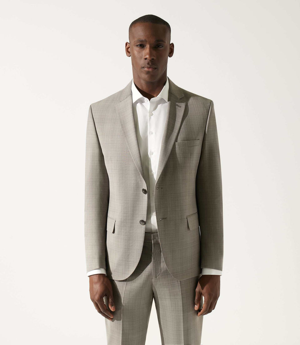 Beige 2-button check suit LECCE