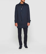 Haider" navy long straight trench coat