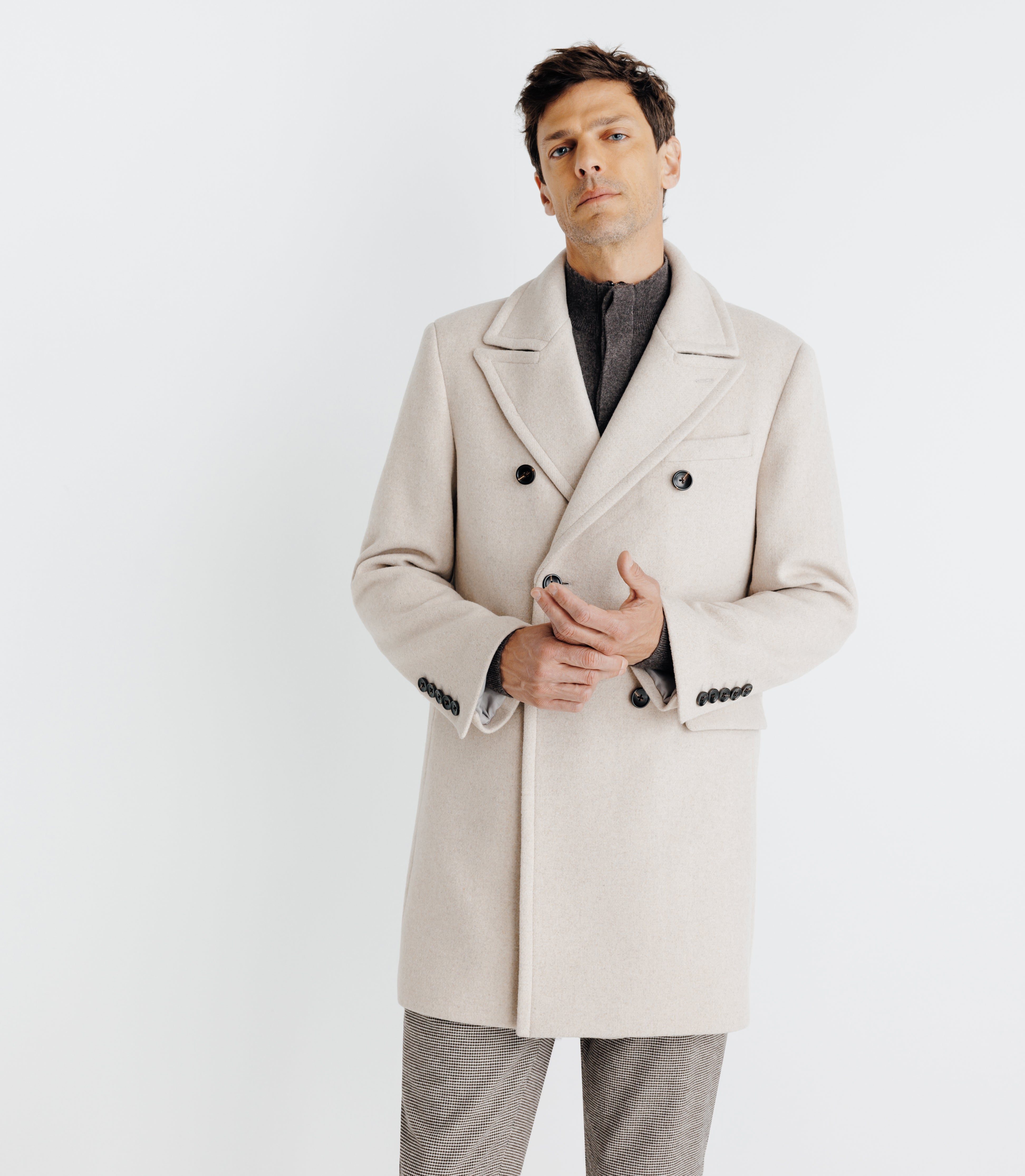 Manteau croisé avec col fourrure beige - IZAC