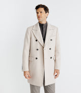 Manteau croisé avec col fourrure beige - IZAC