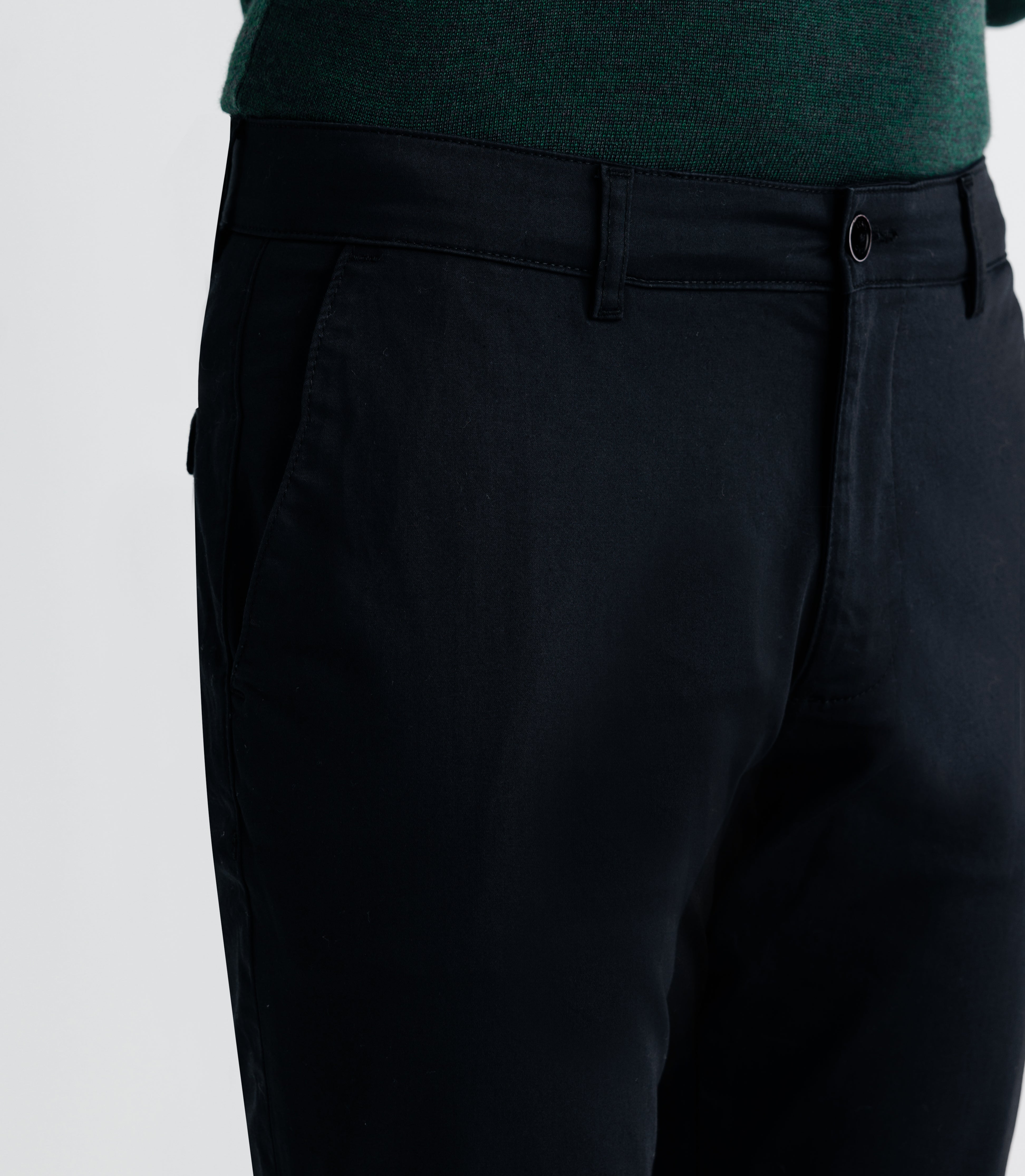 Black satin chino pants