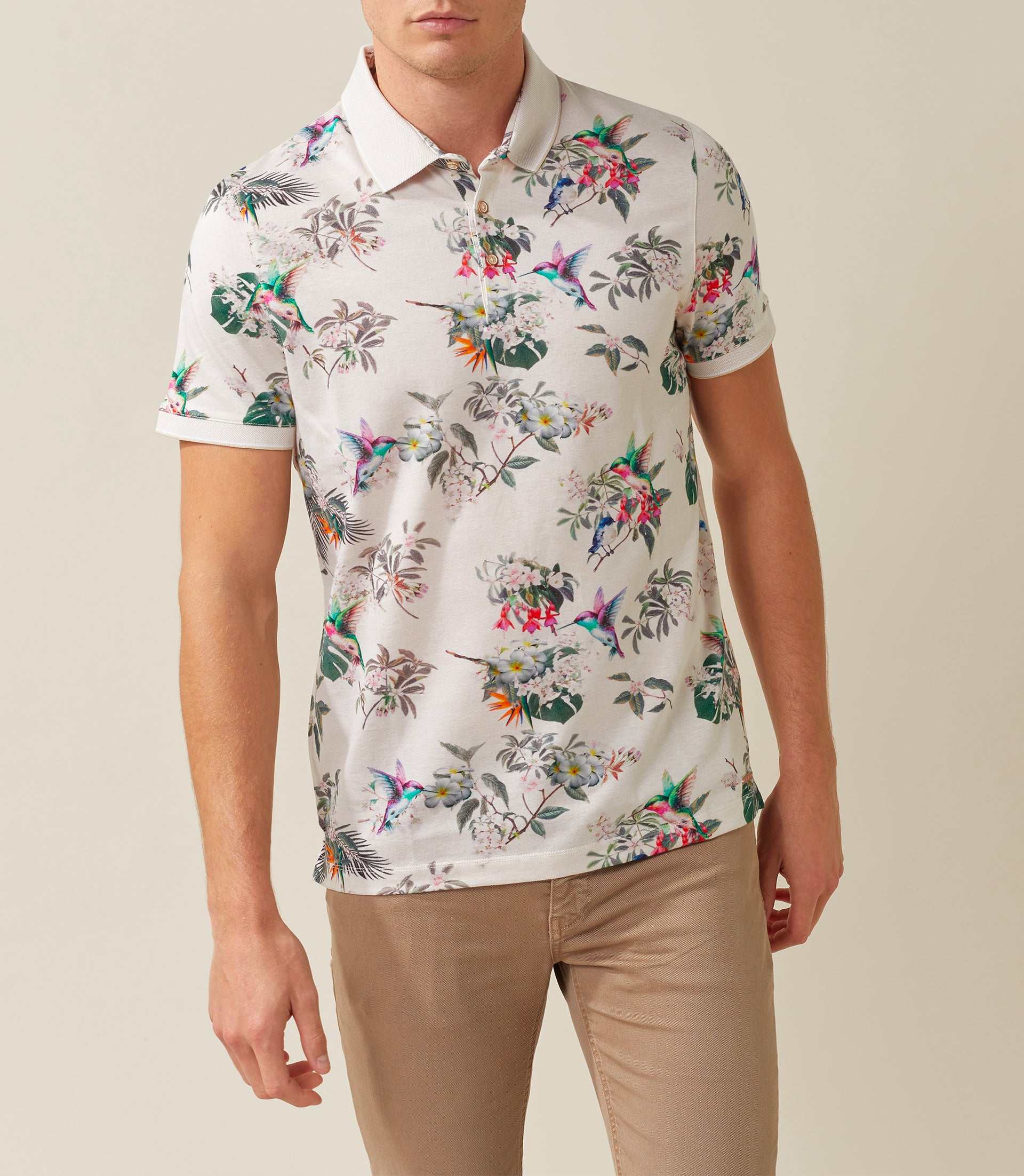 Polo beige motif tropical "Rebel"