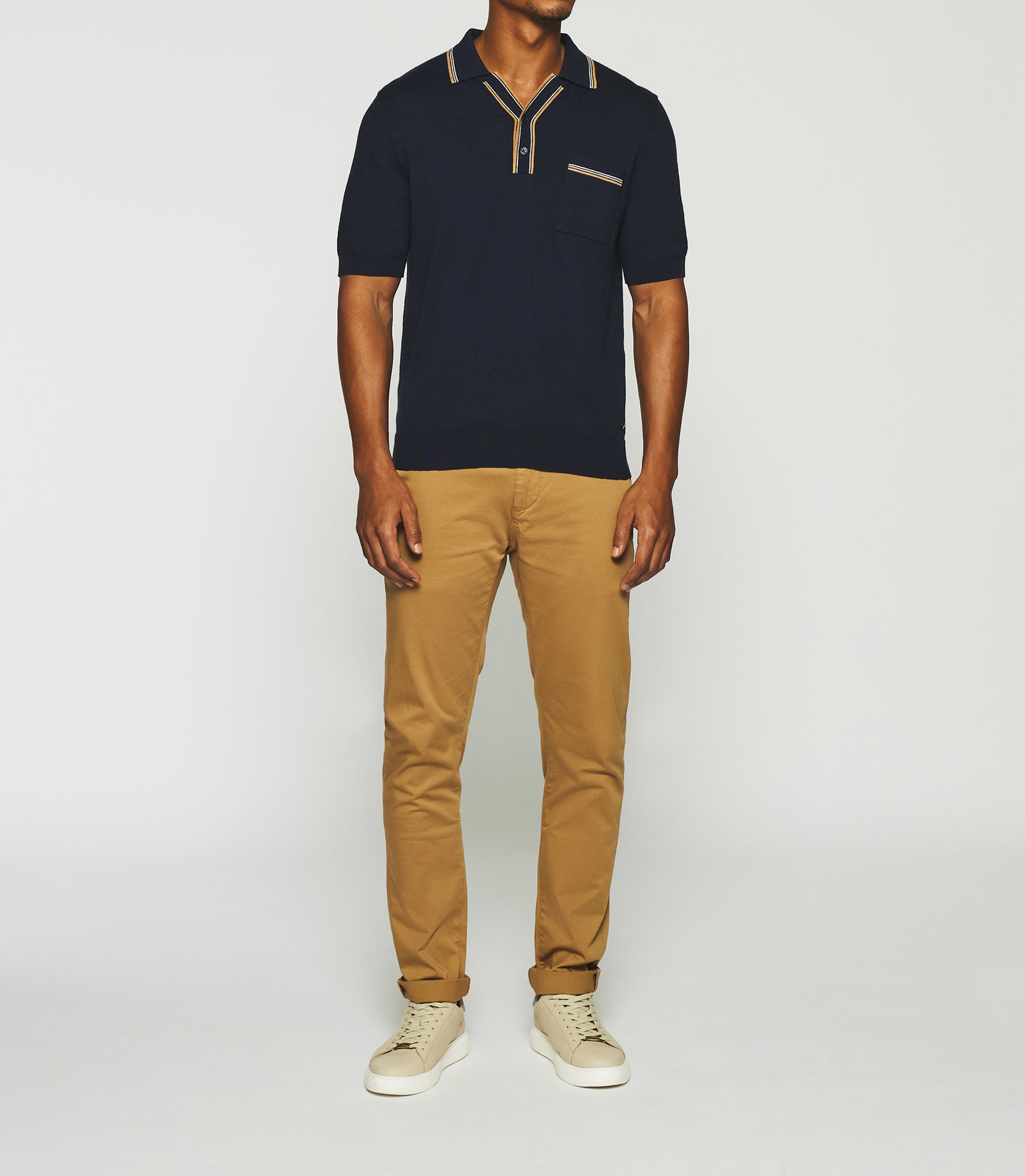 Plain polo shirt with navy mesh embroidery GASTON