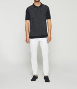 Striped polo shirt in navy and ecru GIANNI