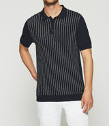 Gestreiftes Poloshirt aus Strick in Marine und Ecru GIANNI