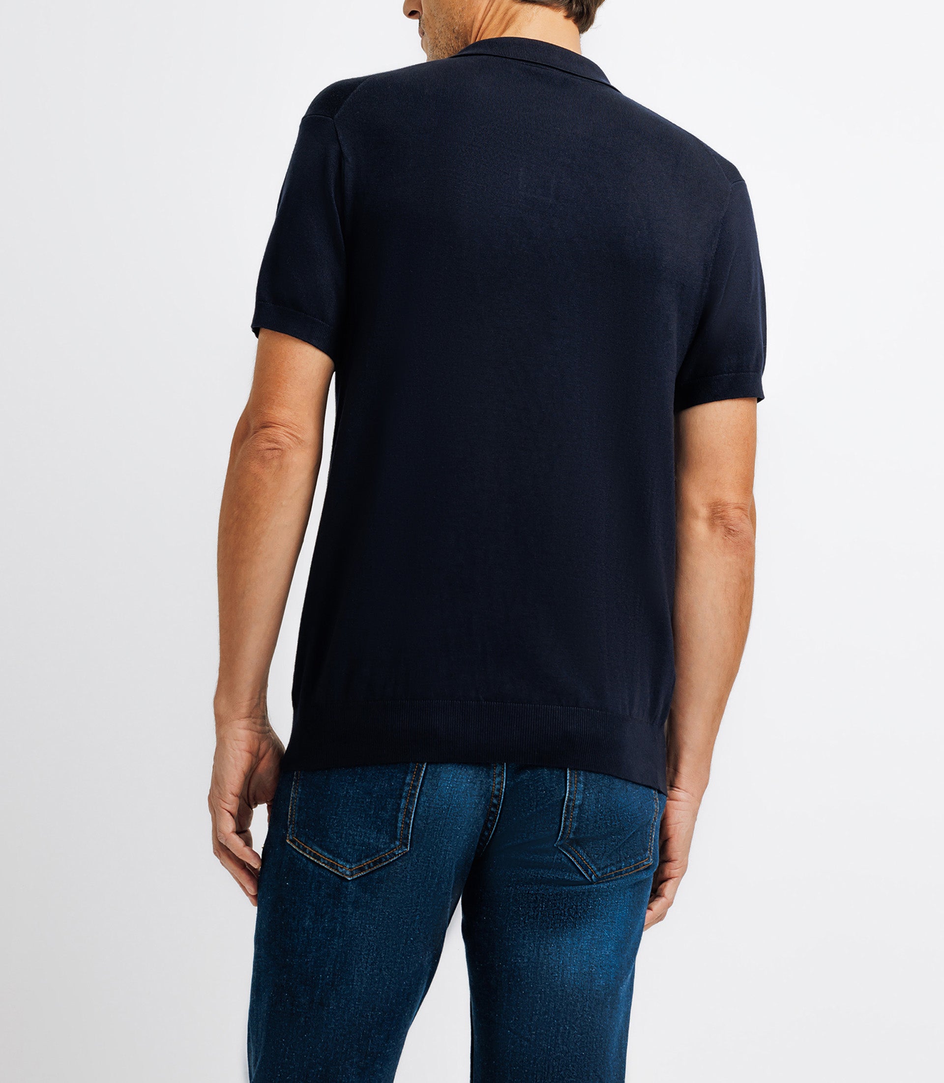 Navy open-neck polo shirt