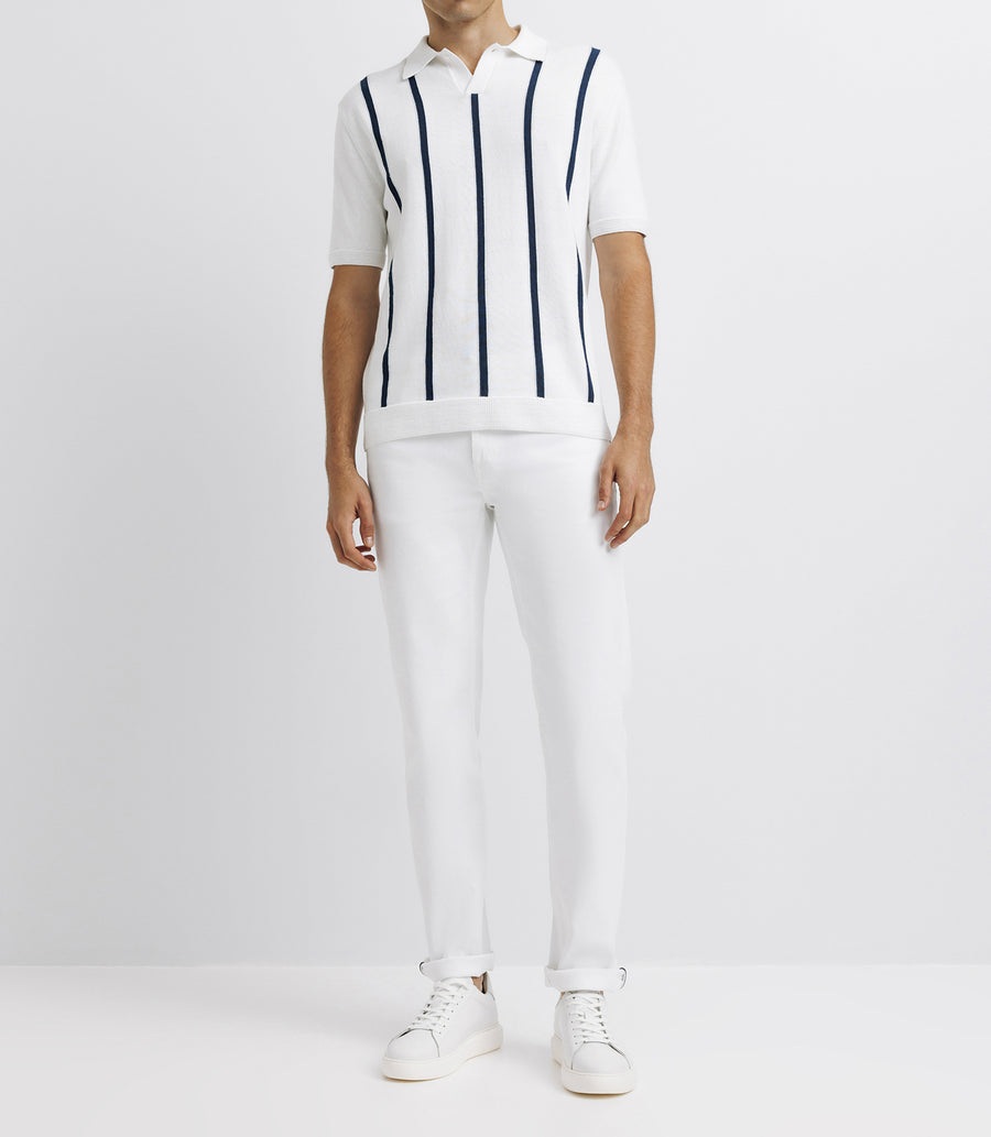 Polo shirt raye maille BLANC