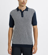 Polo shirt stripe mesh MARINE-ECRU