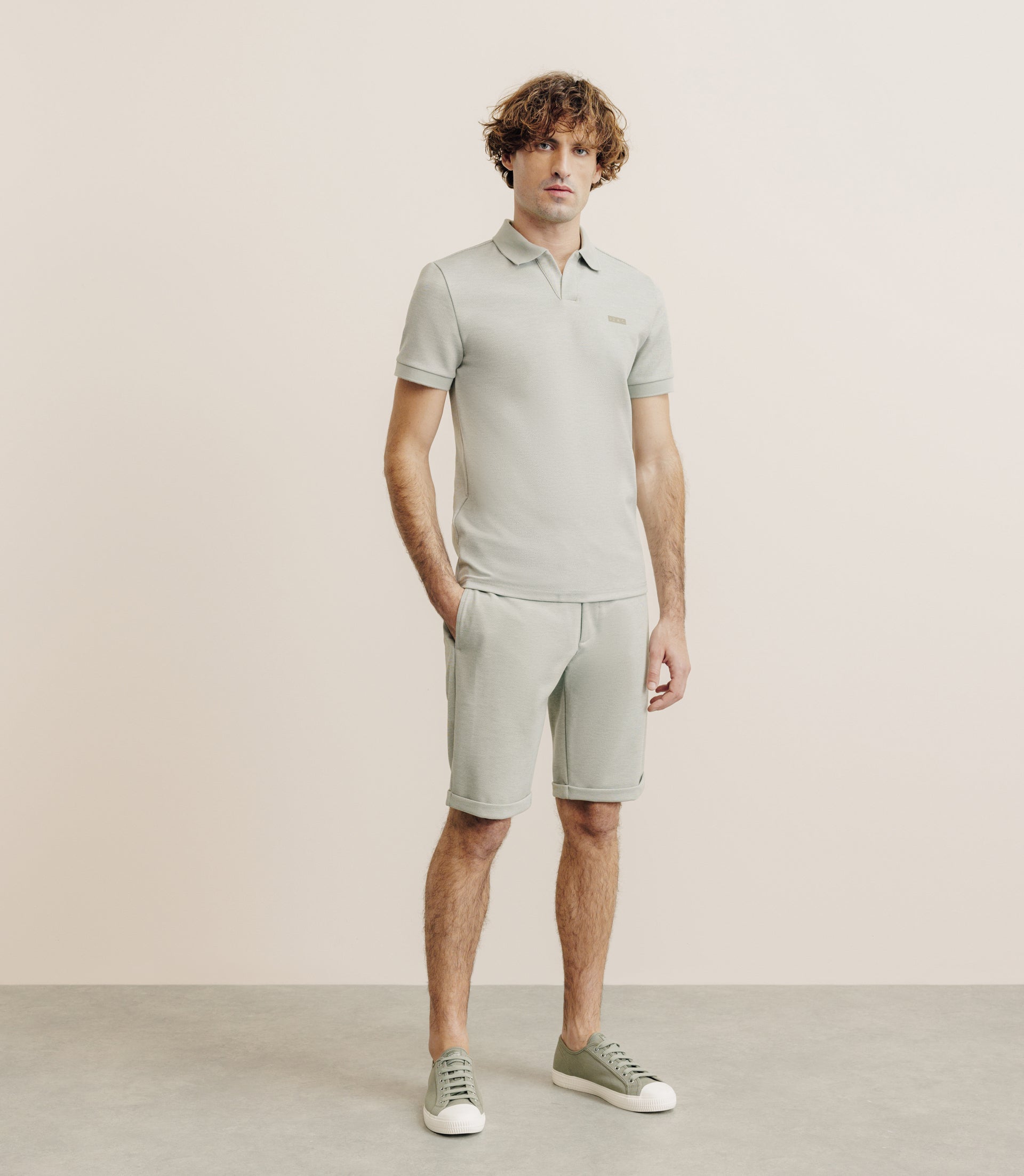 Khaki open-neck polo shirt