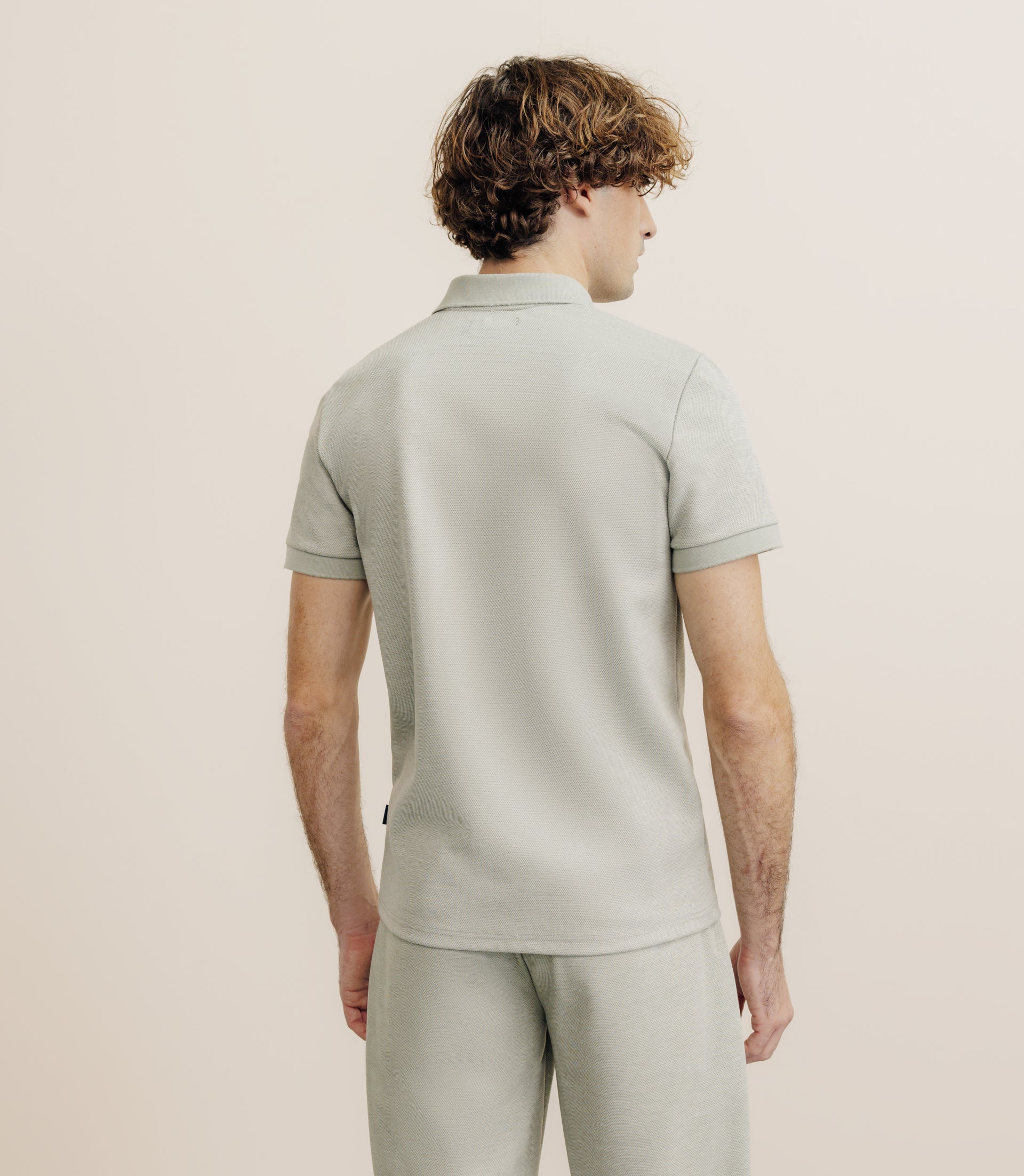 Khaki open-neck polo shirt