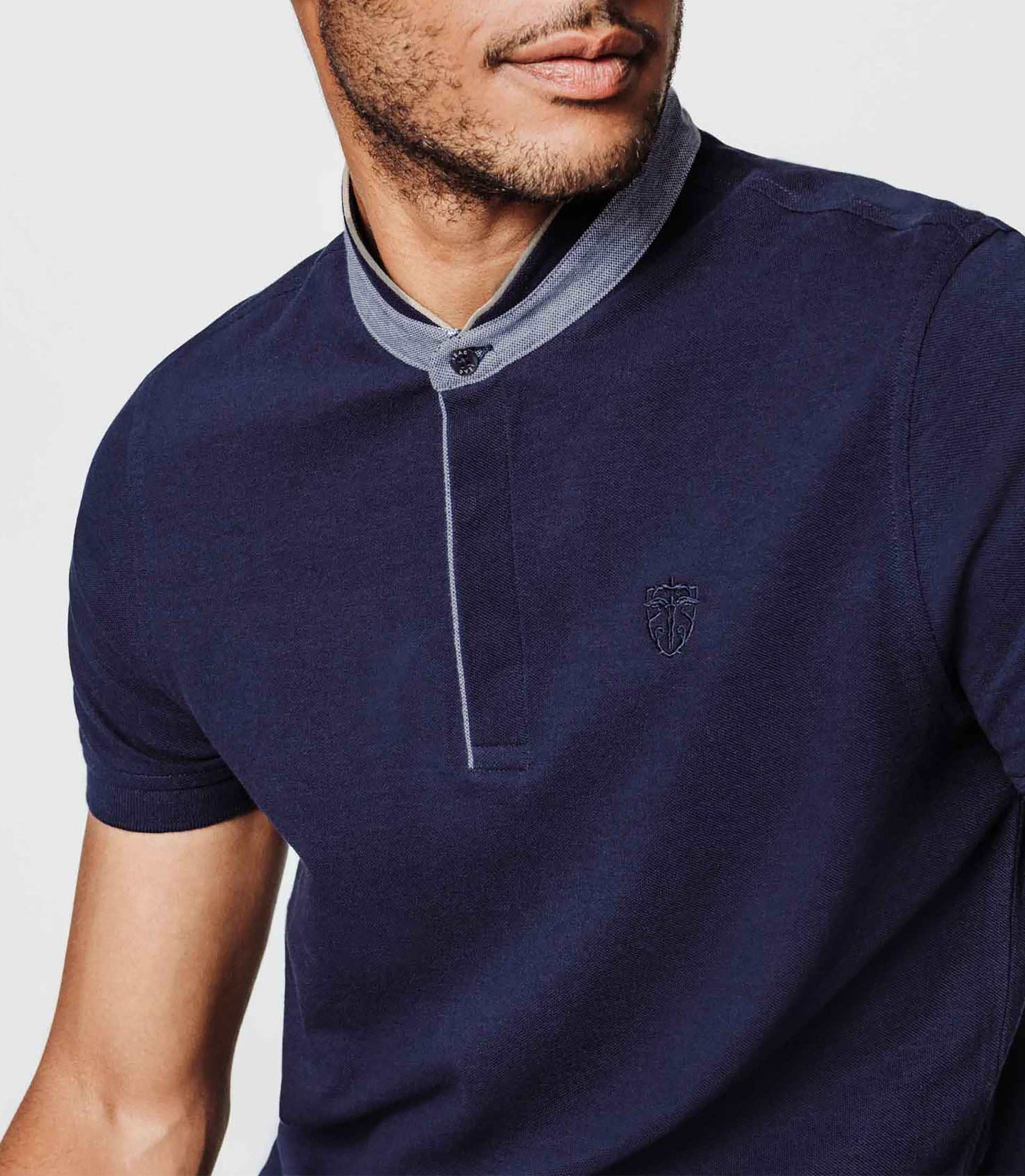 Navy pique cotton polo shirt