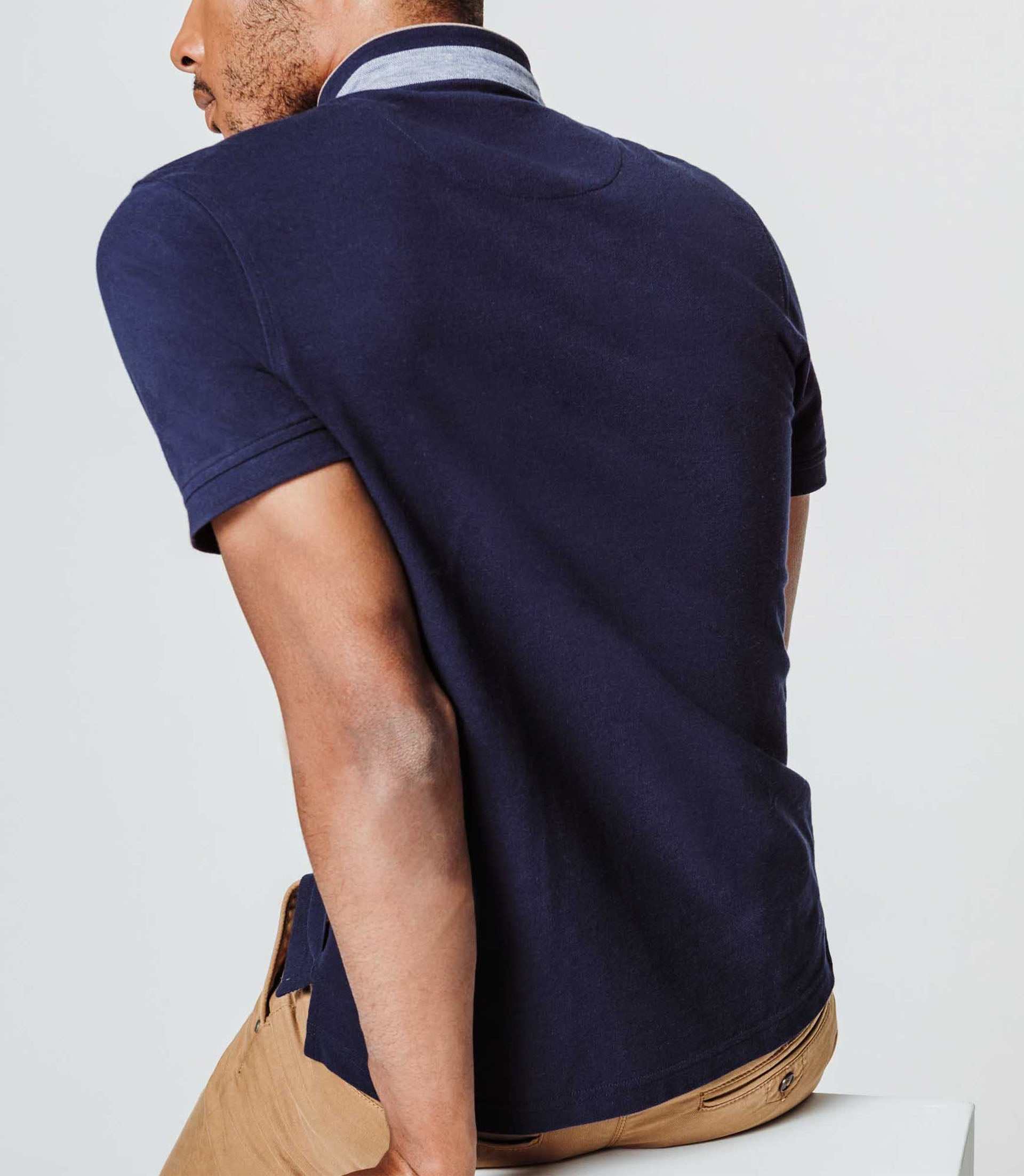 Navy pique cotton polo shirt