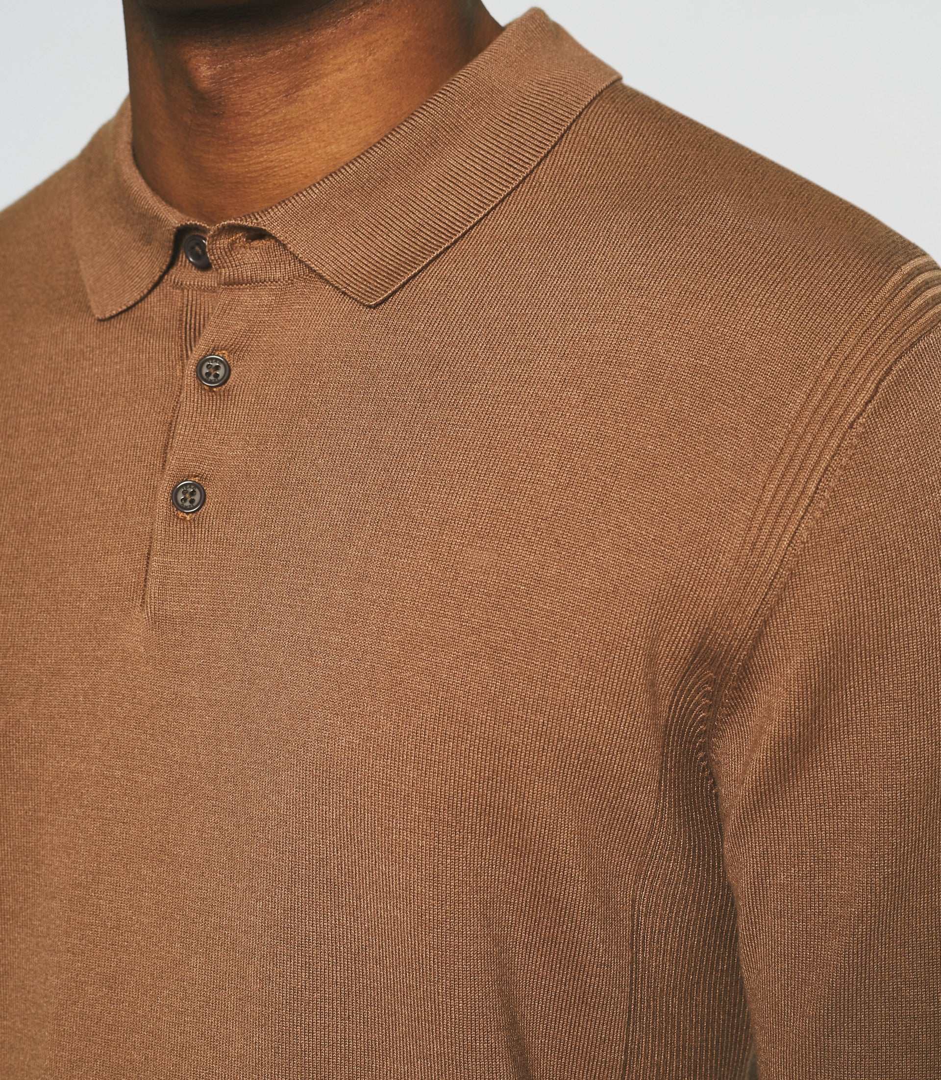 Long sleeve knitted polo shirt camel NEIL