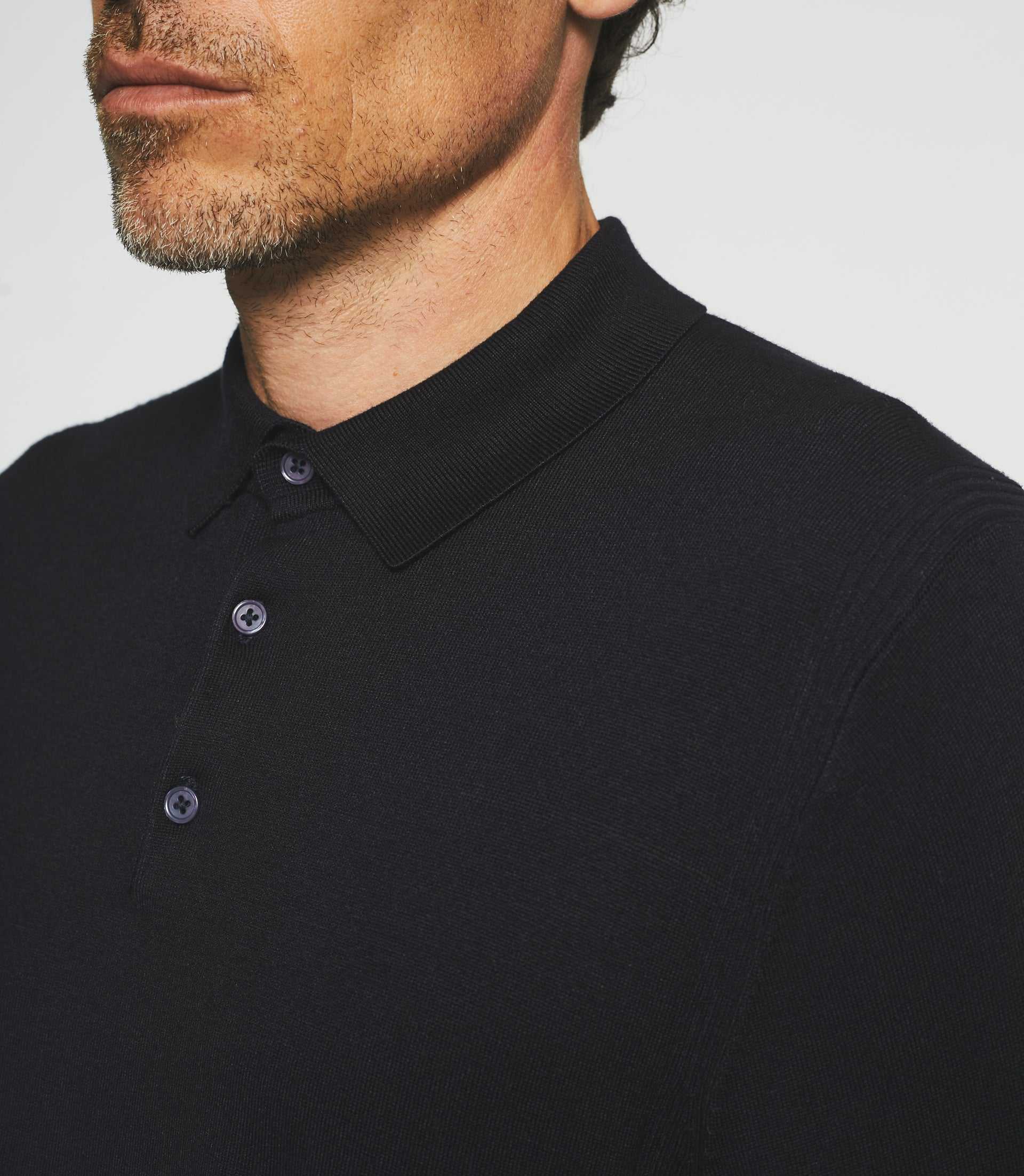 Navy long sleeve knit polo shirt NEIL