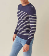 Fahri" navy-ecru round neck sweater