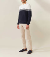 Pull col rond marine-ecru "Felicien"