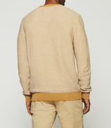 Round neck sweater in camel and ecru cotton DAMIAN