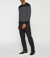 Navy and ecru cashmere cotton round neck sweater DAYMON