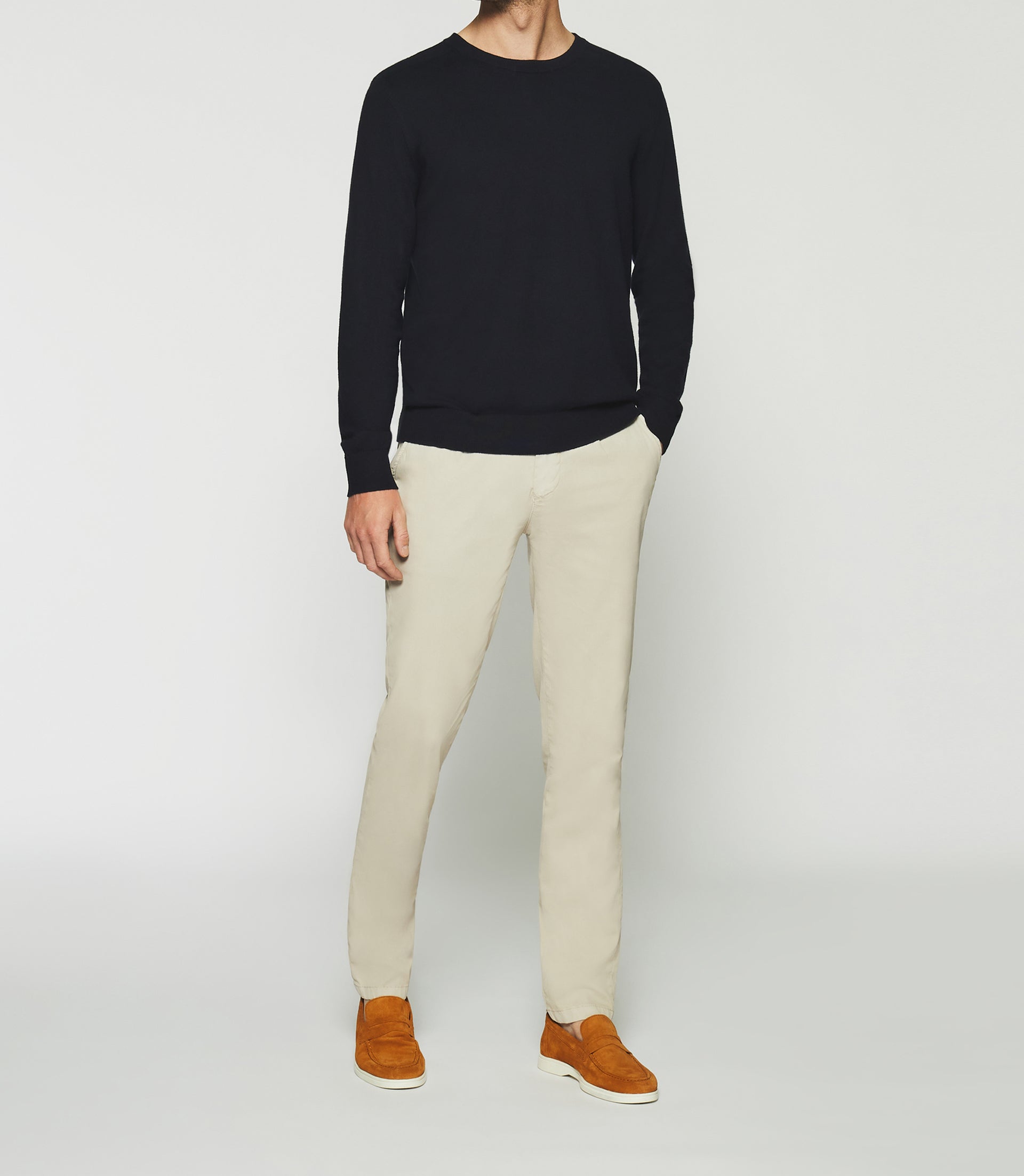 DEWEY navy cashmere cotton round neck sweater