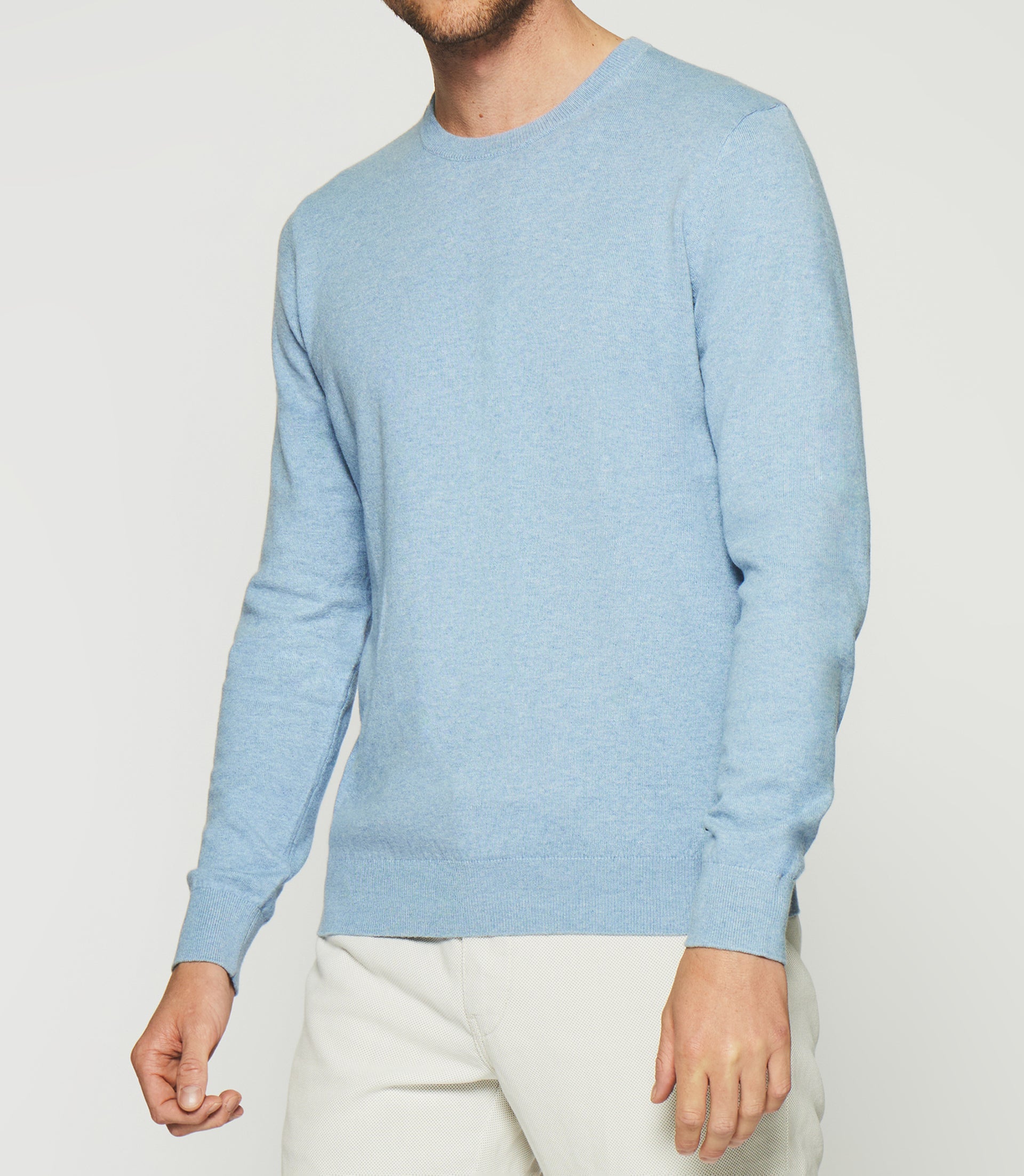 Round neck sweater in light blue cotton cashmere DRISS