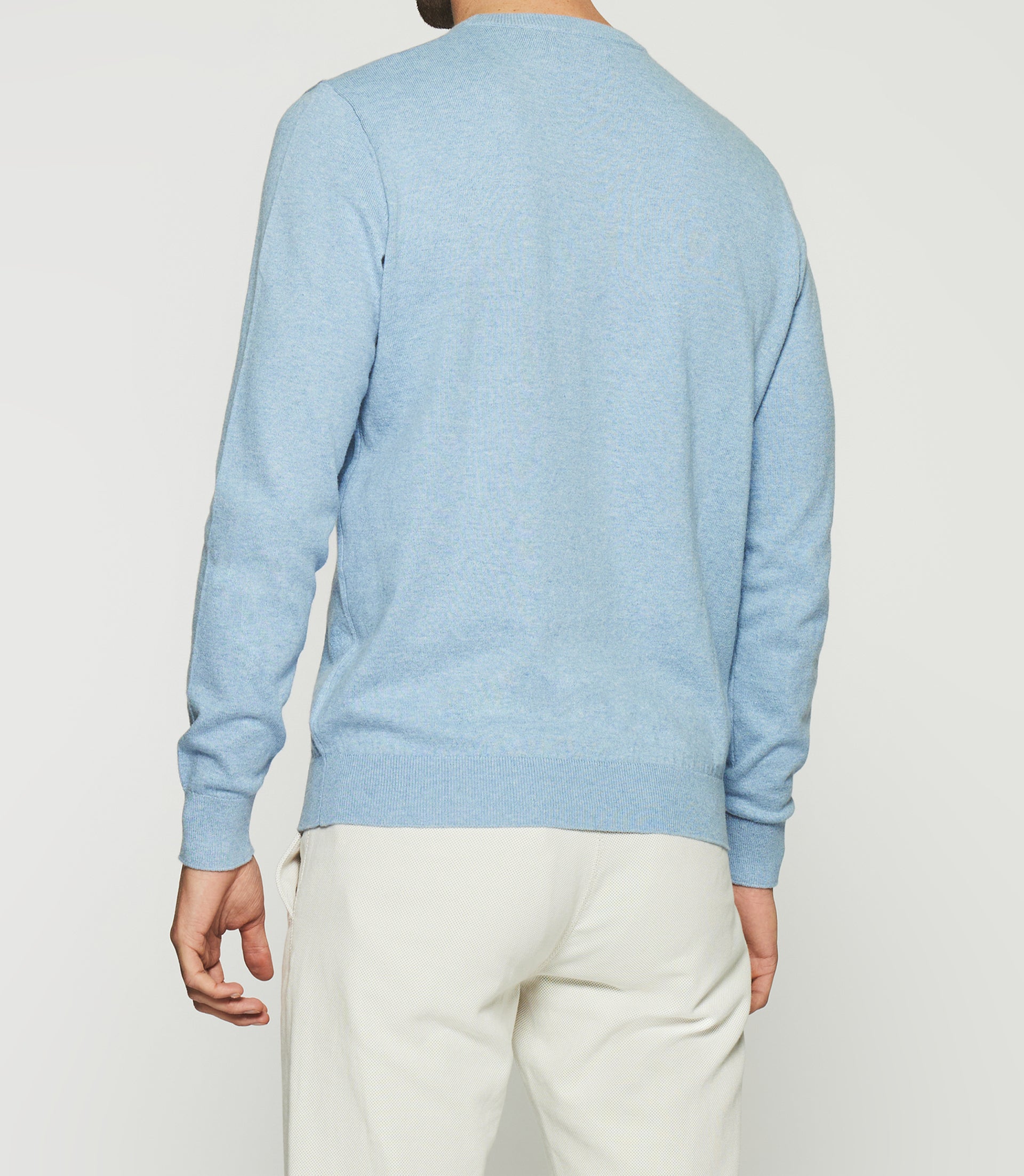 Round neck sweater in light blue cotton cashmere DRISS