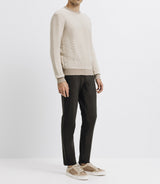 Beige two -color round neck sweater