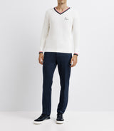 Ecru embroidered V -neck sweater