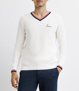 Ecru embroidered V -neck sweater