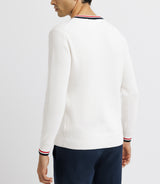 Ecru embroidered V -neck sweater