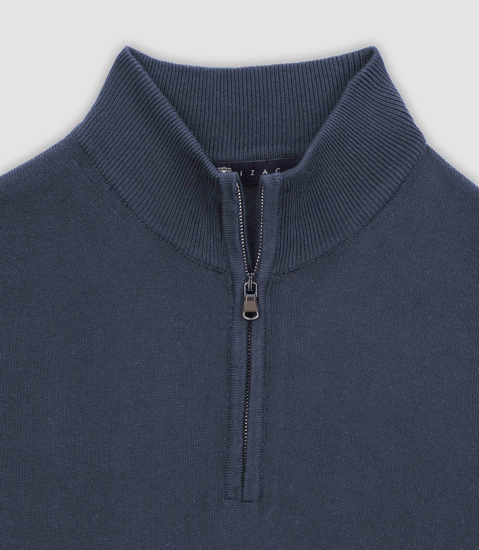 Half zip indigo collar