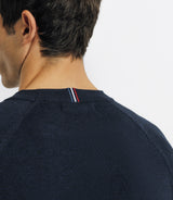 Round neck sweater with tricolor marine band