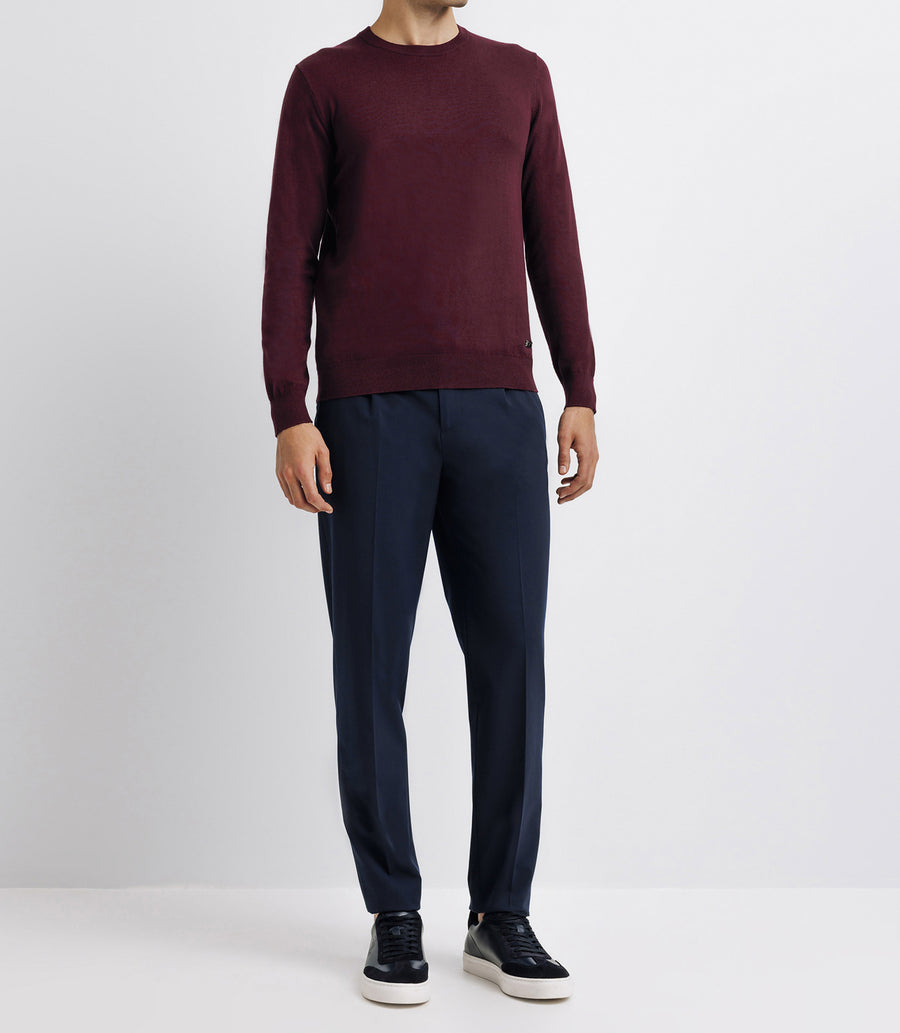 Bordeaux double -wire round neck sweater