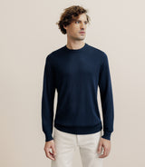 Navy silk round neck sweater