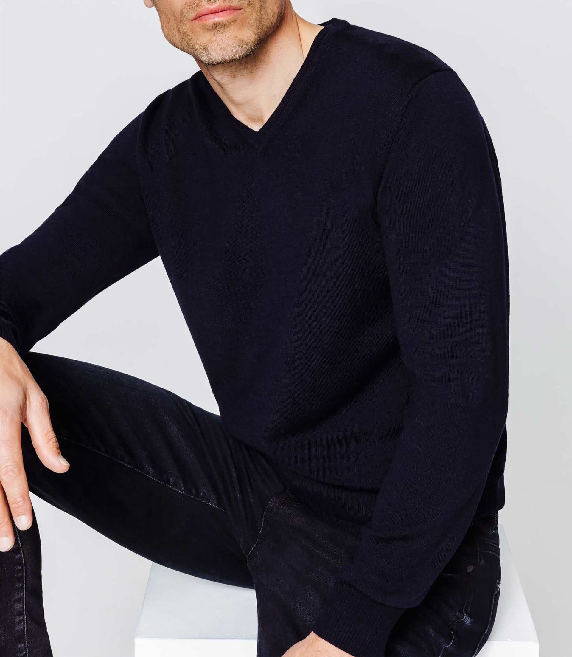 Navy merino V-neck sweater