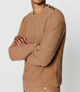 Ochre sweater with buttoned shoulder