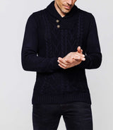 Navy shawl collar sweater