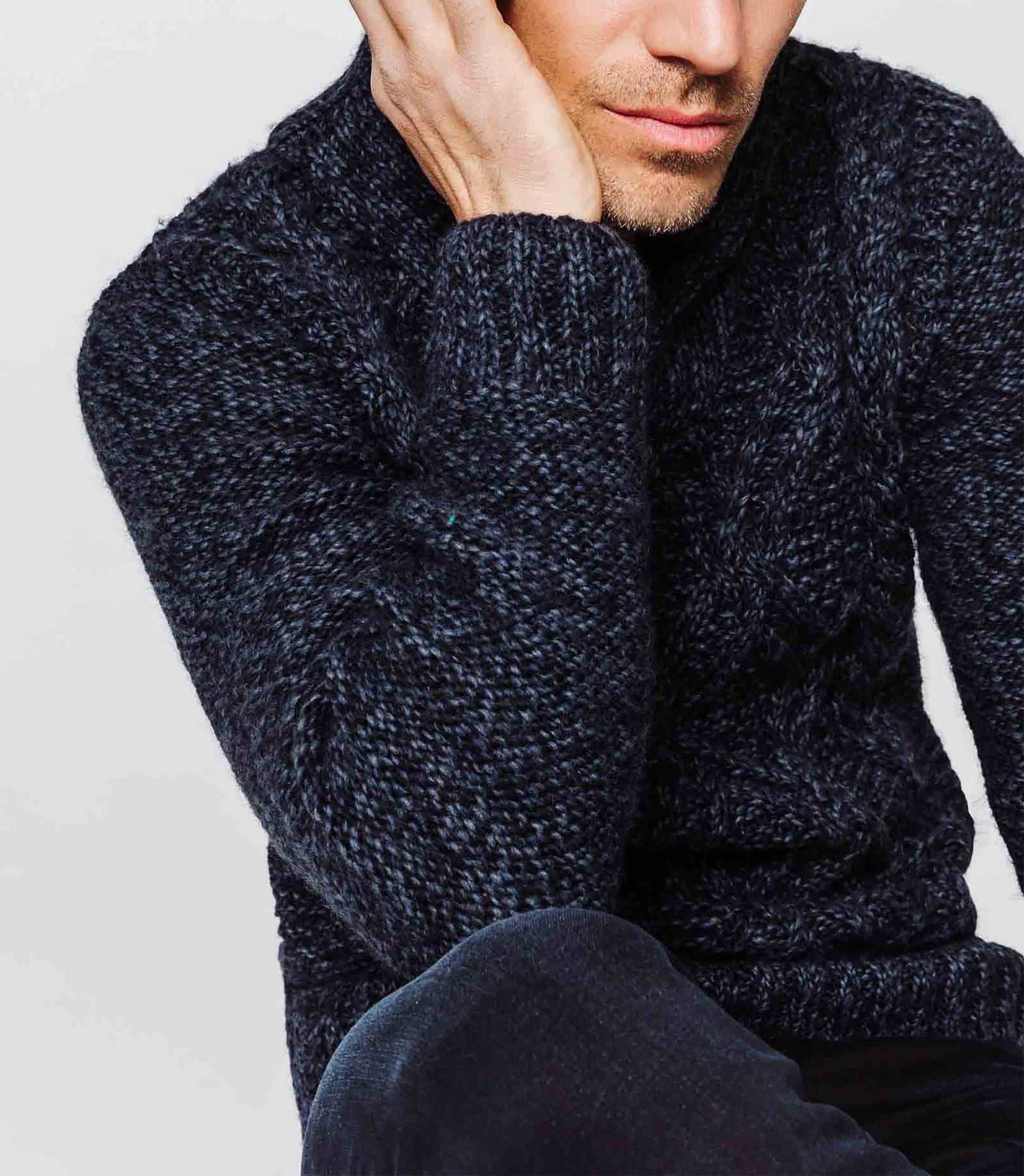 Navy blue shawl collar sweater