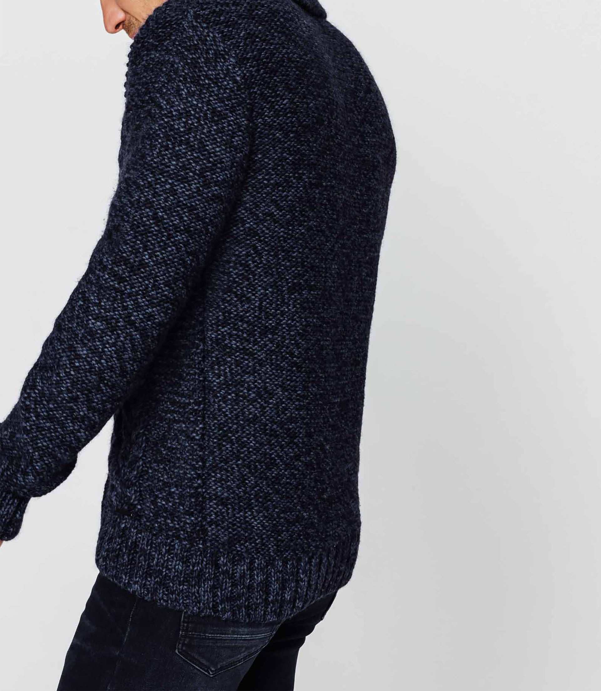 Navy blue shawl collar sweater