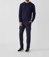 Sergio" navy wool-cashmere round neck sweater