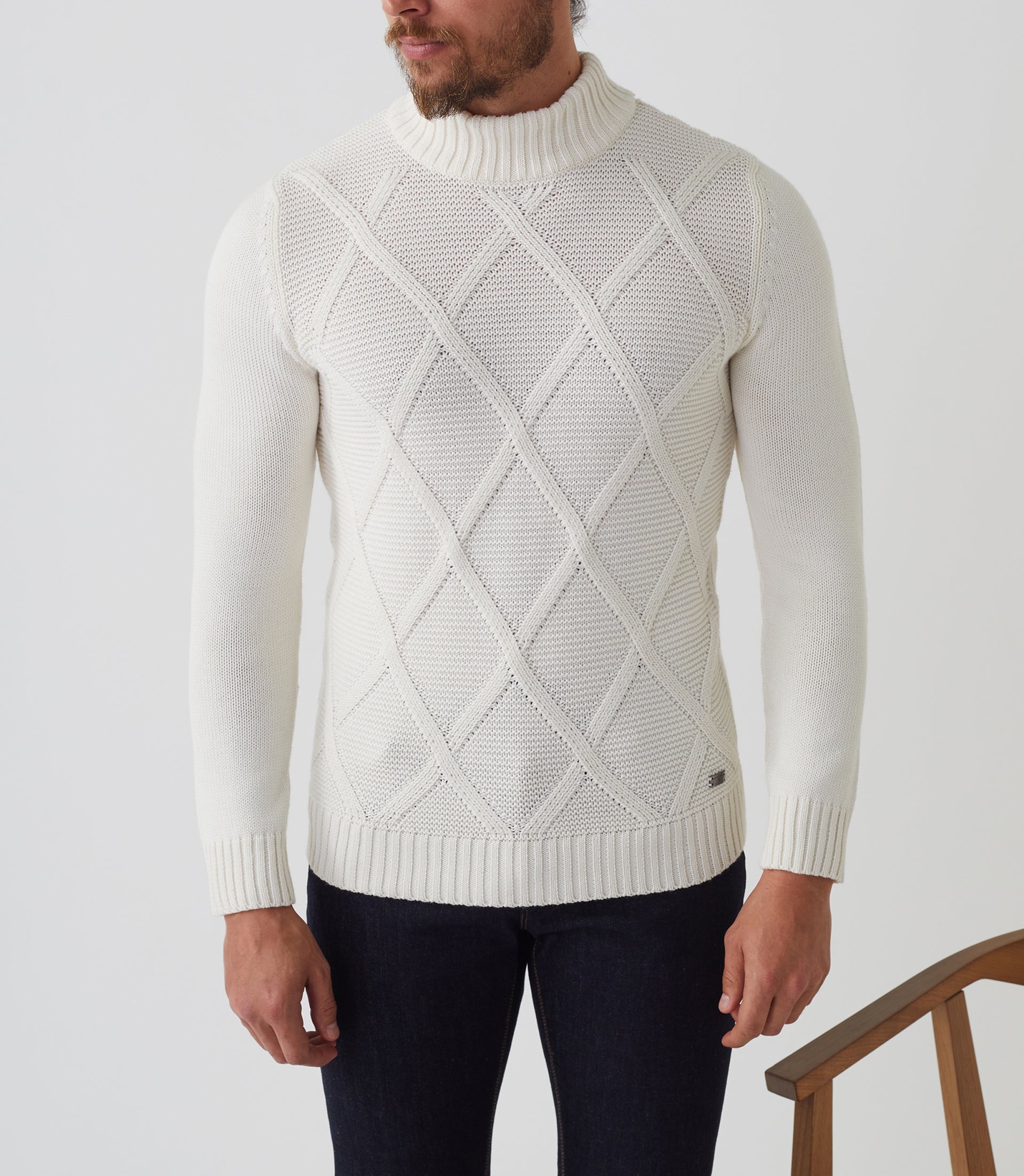 Simeo" ecru high neck sweater