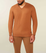 Pull col V coton cachemire camel BRENTBT - IZAC