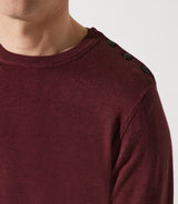 Pull col rond rayé épaule boutonnée bordeaux - IZAC