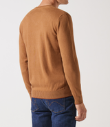 Camel striped V -neck sweater