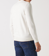 Ecru striped V -neck sweater