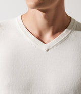 Ecru striped V -neck sweater