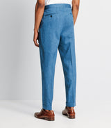 Pantalon ville rayée en lin bleu indigo - IZAC